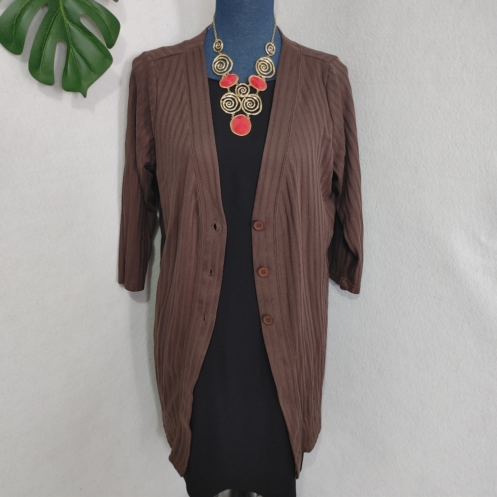 Roaman's Ribbed Knit Cardigan